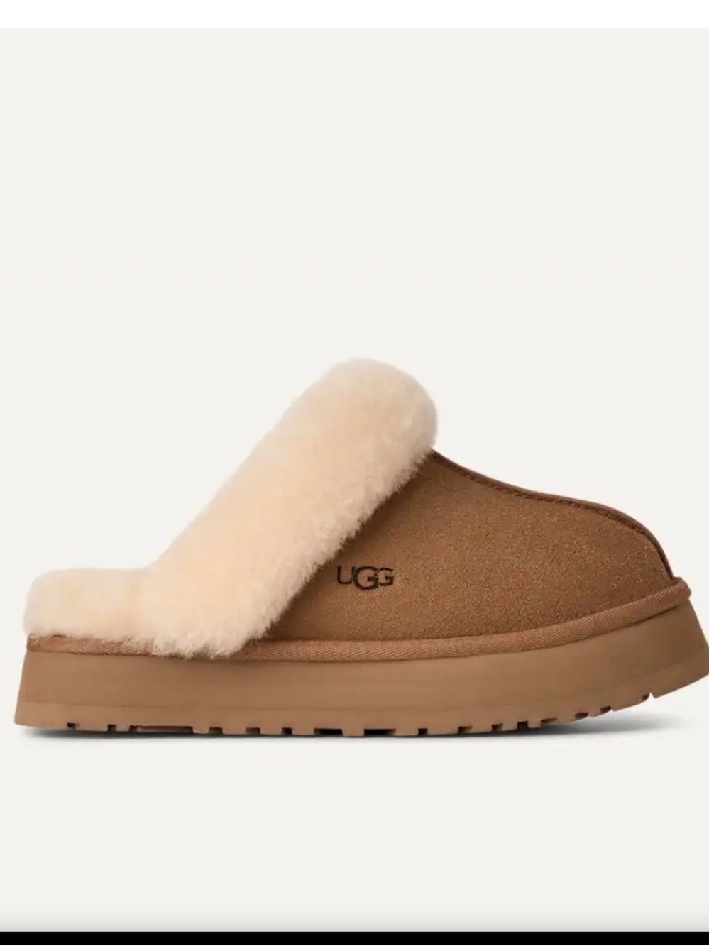 Disquette UGG Women's Chestnut Suede Shearling Cuff Mule Slippers